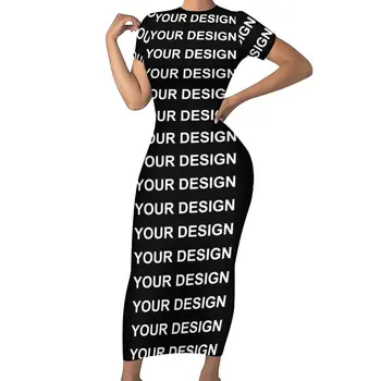 Tasarım Ekle Özelleştirilmiş Elbise Kısa Kollu Özel Yapılmış Resminiz Vintage Maxi Elbiseler Yaz Sokak Giyim Grafik Bodycon Elbise