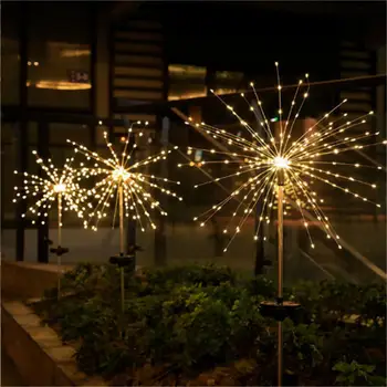 LED güneş havai fişek güç ışıkları bahçe dekorasyon peri ışıkları su geçirmez açık karahindiba çim lambası veranda bahçe geçit