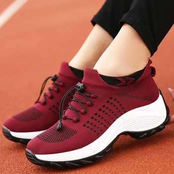 Spor rahat ayakkabılar Kadınlar için Örgü Platformu yürüyüş ayakkabısı üzerinde Kayma Dans Açık koşu ayakkabıları Tenis Ayakkabıları Boyutu 35-45