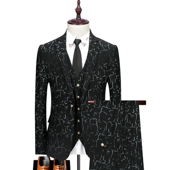 (Ceket + yelek + pantolon)giyim erkek kruvaze iş Blazers / Erkek ince baskı rahat üç parçalı takım elbise / damat Elbise 3XL