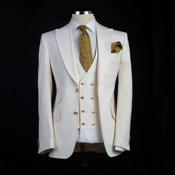 Klasik Damat Smokin Doruğa Yaka Sağdıç Düğün Erkek Takım Elbise Özel Yapılmış 3 Parça Erkek Takım Elbise Ceket Yelek Pantolon Kostüm Homme 2024