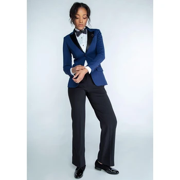 2023 Yeni Eğlence Tatil Parti Kadın Düğün Custom Made Slim Fit Pantolon Takım Elbise 2 Adet(Mavi Ceket + Pantolon)