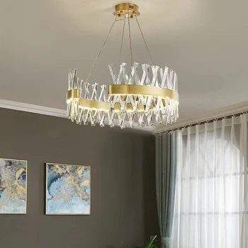 Iskandinav kristal kolye lamba Led lüks parlaklık oturma odası yatak odası restoran için altın C şekli asılı ışık ev Deco avize