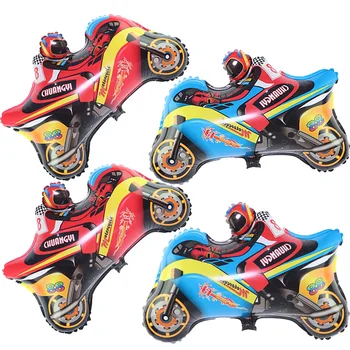 4 Adet / takım Büyük Yarış Arabası Motokros Yarışı Motosiklet Folyo Balon Çocuk Çocuk Doğum Günü Tema Parti Dekorasyon Malzemeleri Mavi ve Kırmızı
