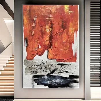 Büyük Kırmızı Renk duvar sanat resmi Gerçek Dokulu El Yapımı Modern Soyut Yağlıboya Tuval Poster Oturma Odası Ev Dekor İçin