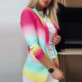 Sonbahar / kış Uzun Kollu Degrade Baskı moda elbise 2023 Yeni Blazer Kadın Banliyö Mizaç Profesyonel İnce pardösü