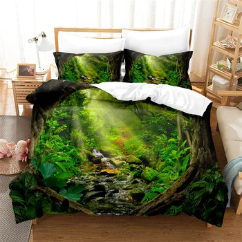Yeşil Orman nevresim takımı Orman Ağaçları Nevresim Kadın Nevresim Yatak Odası Muhteşem Yatak Kral / Kraliçe Yorgan yatak örtüsü seti