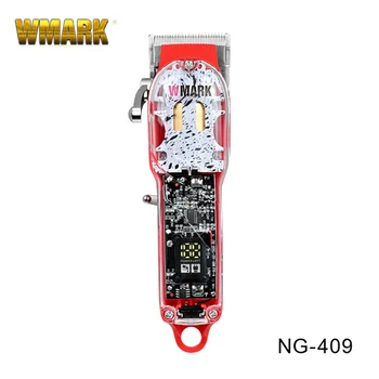 WMARK NG-409 Kırmızı Renk Şeffaf Stil Profesyonel 2600ma Şarj Edilebilir Kesme Kordon ve Akülü Saç Düzeltici Konik Bıçak