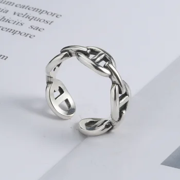Kore versiyonu S925 saf gümüş Tay zincir yüzük kişiselleştirilmiş dokuma düğümlü domuz burun açılış endeksi parmak takı