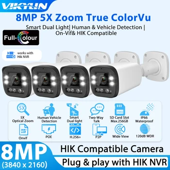 Vikylin 8MP IP Bullet Güvenlik Kamera 5X Zoom Renkli Gece Hikvision Uyumlu POE Ses SD İnsan Araç Algılama CCTV Kamera