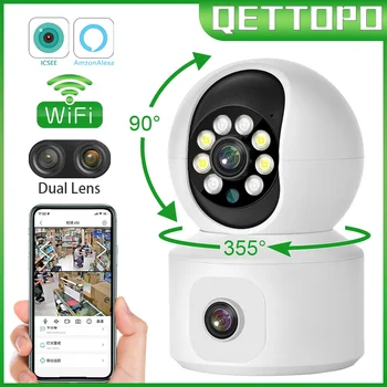 Qettopo 4K 8MP Çift Lens WİFİ PTZ Kamera Çift Ekran bebek izleme monitörü AI İnsan Otomatik İzleme Kapalı Ev Güvenlik CCTV iCsee Alexa