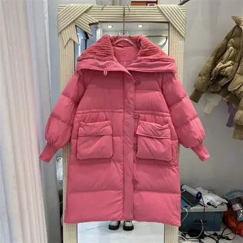 Orta Uzunlukta Örme Büyük Yaka 2022 Kış şişme ceket kadınlar Tasarım Kalınlaşmış Kore Moda Pamuk Yastıklı Ceket Parkas T2042