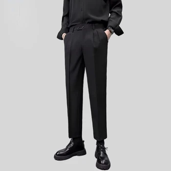 Ilkbahar Yaz Takım Elbise Pantolon Erkekler Streç İş Elastik Bel Katı İnce Ayak Bileği Uzunluğu Pantolon Kore İnce Pantolon Erkek Giyim H14