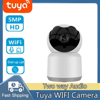 Tuya Akıllı ev Güvenlik kapalı WiFi mini Kamera 5MP 2MP İki yönlü Ses Gözetim CCTV HD Otomatik İzleme Kablosuz bebek izleme monitörü