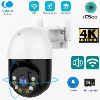 4K ICSee Su Geçirmez Açık Kamera WİFİ Kablosuz Akıllı Ev Renkli Gece Görüş İnsan Algılama 8MP Güvenlik IP Kamera
