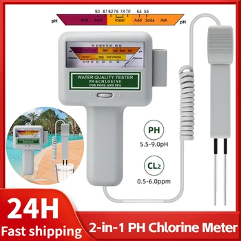2in1 PH klor ölçer 0.5 ~ 6.0 ppm CL2 Seviyesi Test Cihazı Havuzu Su Kalitesi Monitör El Analizörü Yüzme Havuzu Spa akvaryum ölçüm cihazı