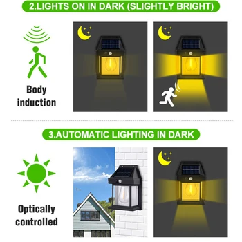 LED 1800mAh Güneş Lambası Sensörü Fonksiyonu Dış Aydınlatma 3 Modları Duvar Lambası IP64 Su Geçirmez Sokak ışıkları Bahçe Dekorasyon