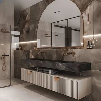 Modern ışık lüks rüzgar kaya plakası entegre lavabo, banyo dolabı kombinasyonu,
