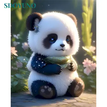 SDOYUNO Sayısına Göre Resim Panda Hayvanlar Kitleri DIY Benzersiz Hediye Tuval Üzerine Sayısına Göre Boyama HandPainted Dekorasyon Sanat Hediye