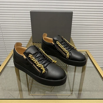 En Kaliteli GZ Erkek rahat ayakkabılar Lüks Bayan Deri Sneakers Unisex Moda Eğitmenler Gençlik Tasarımcı kanvas ayakkabılar MD0013