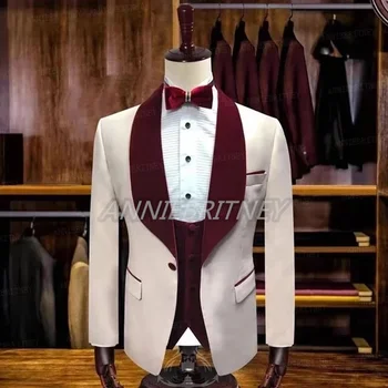 Moda Düğün Takım Elbise Erkekler İçin Haki Kadife Yaka Slim Fit 3 Adet(Blazer+Pantolon+Yelek) custom Made Resmi En Iyi Erkek Parti Smokin Seti