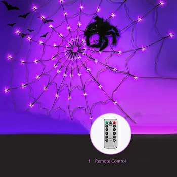 Cadılar Bayramı süslemeleri ışık 5Ft örümcek Web ışıkları, 70 LED 8 modları su geçirmez mor ışık
