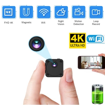 UHD 4K Mini WiFi Kamera IR Gece Görüş Hareket Algılama Pil Kamera Kablosuz Görünmez Güvenlik Kamera Ev uzaktan kontrol monitörü