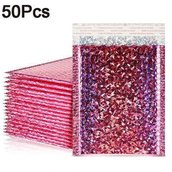50 adet Holografik Metalik Poli baloncuklu zarf Glamour Tonları Folyo Yastık Düğün çanta Yastıklı Nakliye Ambalaj Zarfları Hediyeler