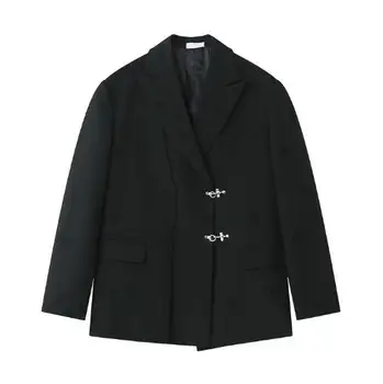 Yeni Stil erkek Takım Elbise Düz Renk Tiki tarzı Kilit toka Dekor Gevşek Pamuk Karışımı Takım Elbise Ceket Ceket ABB47
