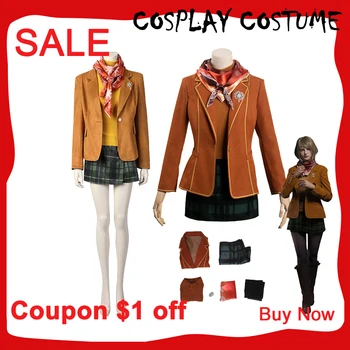Ashley Graham Evil 4 Cosplay Kostüm Ceket Elbise Seti Kadın Ceket Ekose Etek Yelek Kızlar Tam Set Cadılar Bayramı Karnaval Parti Elbise