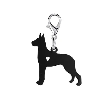 Büyük Dane Siyah köpek anahtarlık 11mm ıstakoz kanca çizim etkisi moda takı Anahtarlıklar aksesuarları kadınlar için