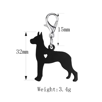 Büyük Dane Siyah köpek anahtarlık 11mm ıstakoz kanca çizim etkisi moda takı Anahtarlıklar aksesuarları kadınlar için