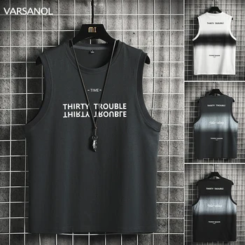 VARSANOL Yaz erkek Tankı Üstleri Giyim Baskı Mektup Siyah Atlet Kolsuz Spor Erkek Yelek Tişörtleri Casual Vücut Geliştirme Yeni