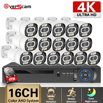 8MP 16CH AHD DVR IP66 Açık Tam Renkli Gece Hareket Algılama Güvenlik Kamera Sistemi Seti 4K CCTV Video Gözetim Sistemi Seti