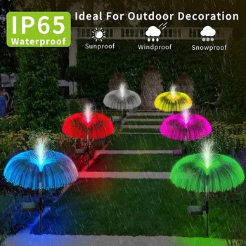Çift güneş denizanası ışık 7 renk güneş bahçe ışıkları LED Fiber optik ışıklar açık su geçirmez dekor lambası çim veranda için