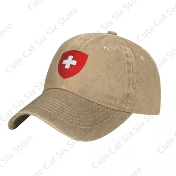 Erkek ve kadın Vintage Arması İsviçre Beyzbol kovboy şapkası Kapaklar Ayarlanabilir Rahat Pamuk güneş şapkaları Unisex Vizör Şapkalar