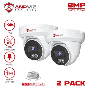 Anpviz 8MP POE IP Taret kamera 2 adet açık akıllı çift ışık IR 30m CCTV Video gözetim IP66 ses insan araç algılama