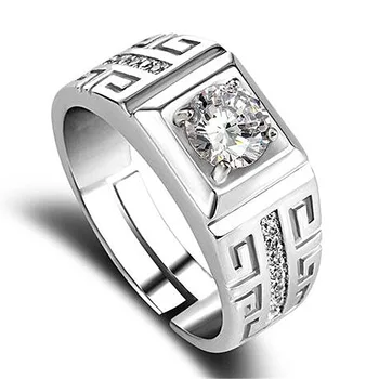 Charm 925 Ayar Gümüş Yüzük Erkekler için Parlayan Kristal Ayarlanabilir Boyutu Moda Hediyeler Nişan Düğün Yüksek Kalite Takı