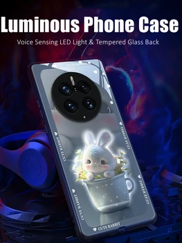 Sevimli Tavşan Renkli led hafif parlamalı Aydınlık Temperli Cam telefon kılıfı için OPPO Reno 4 5 6 7 8 9 Bulmak X5 Realme için X50 Pro Artı SE