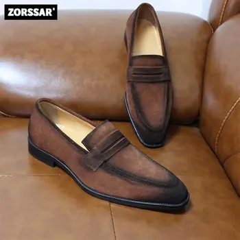 Hakiki Deri erkek ayakkabısı Rahat Lüks Marka Resmi Erkek süet Loafer'lar Moccasins İtalyan Nefes Kayma Erkek bot ayakkabı
