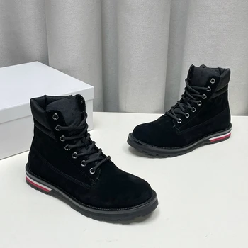Mon Ayakkabı Erkekler İçin Kore Moda Marka Klasik RWB Çizgili Yüksek top Siyah Katı Martin Ayakkabı Rahat Harajuku Erkek Spor Ayakkabı