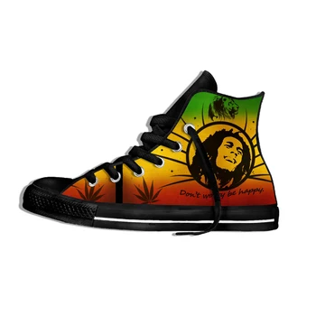 Efsane Bob Marley Reggae Yıldız Rasta Müzik Komik Moda Hafif Yüksek Top Bez Ayakkabı Erkekler Kadınlar Rahat Nefes Sneakers