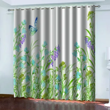3D Baskı Modern Zarif Yeşil Yapraklar Çiçek Renkli 2 Adet İnce Gölgeleme Pencere Perde Oturma Odası yatak odası dekoru Kanca