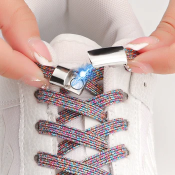 Manyetik Kilit Ayakabı Gökkuşağı Elastik Danteller Sneakers bağları olmadan Çocuklar Yetişkin Glitter Daireler Hiçbir Kravat Ayakkabı bağcıkları Ayakkabı Aksesuarları