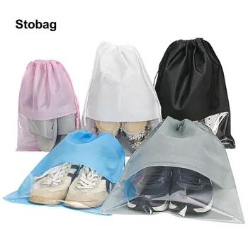 StoBag 25 adet dokunmamış Ayakkabı Depolama İpli Çanta Pencere Toz Geçirmez Su Geçirmez Ambalaj Kullanımlık Seyahat Taşınabilir Torbalar Logo