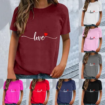 Sevgililer Günü Kısa Kollu Bahar Ve Yaz Baskılı Moda basit tarzı Estetik T Shirt kadın kıyafetleri Büyük Boy