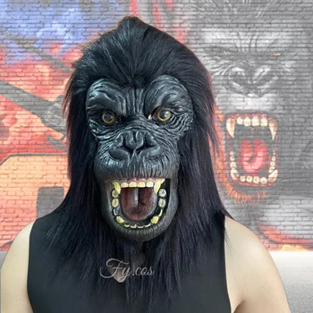 Gorilla Maskesi Tam Yüz Korkunç Kürklü Therian Hayvan Komik Maymun Şempanze Lateks Maskara Yenilikler Cadılar Bayramı Cosplay Kostüm Yetişkin için