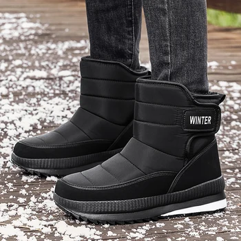 Erkek botları kış artı boyutu kalınlaşmış açık iş çizmeleri sıcak peluş rahat kar botları moda yüksek top anti kayma pamuklu ayakkabılar