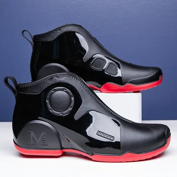 Punk Ayak Bileği yağmur çizmeleri Erkekler 2023 Yeni Açık Balıkçılık Ayakkabı Su Geçirmez Güçlü Engelleme su ayakkabısı Erkekler Kırmızı Alt Kauçuk Wellies