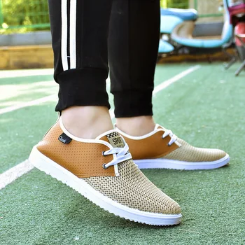 2023 İlkbahar Sonbahar Yeni erkek Örgü Nefes Sneakers Moda Rahat bağcıklı ayakkabı Rahat Düz yürüyüş ayakkabısı Ayakkabı Erkekler için